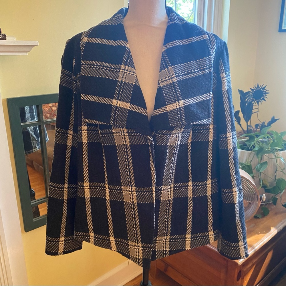 Coldwater Creek Women's Size 16 Jacket Textured Swing Black & White Check Plaid - Picture 12 of 12